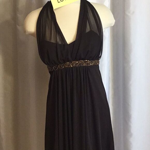 Halter dress in chocolate brown beaded front small - Picture 4 of 16
